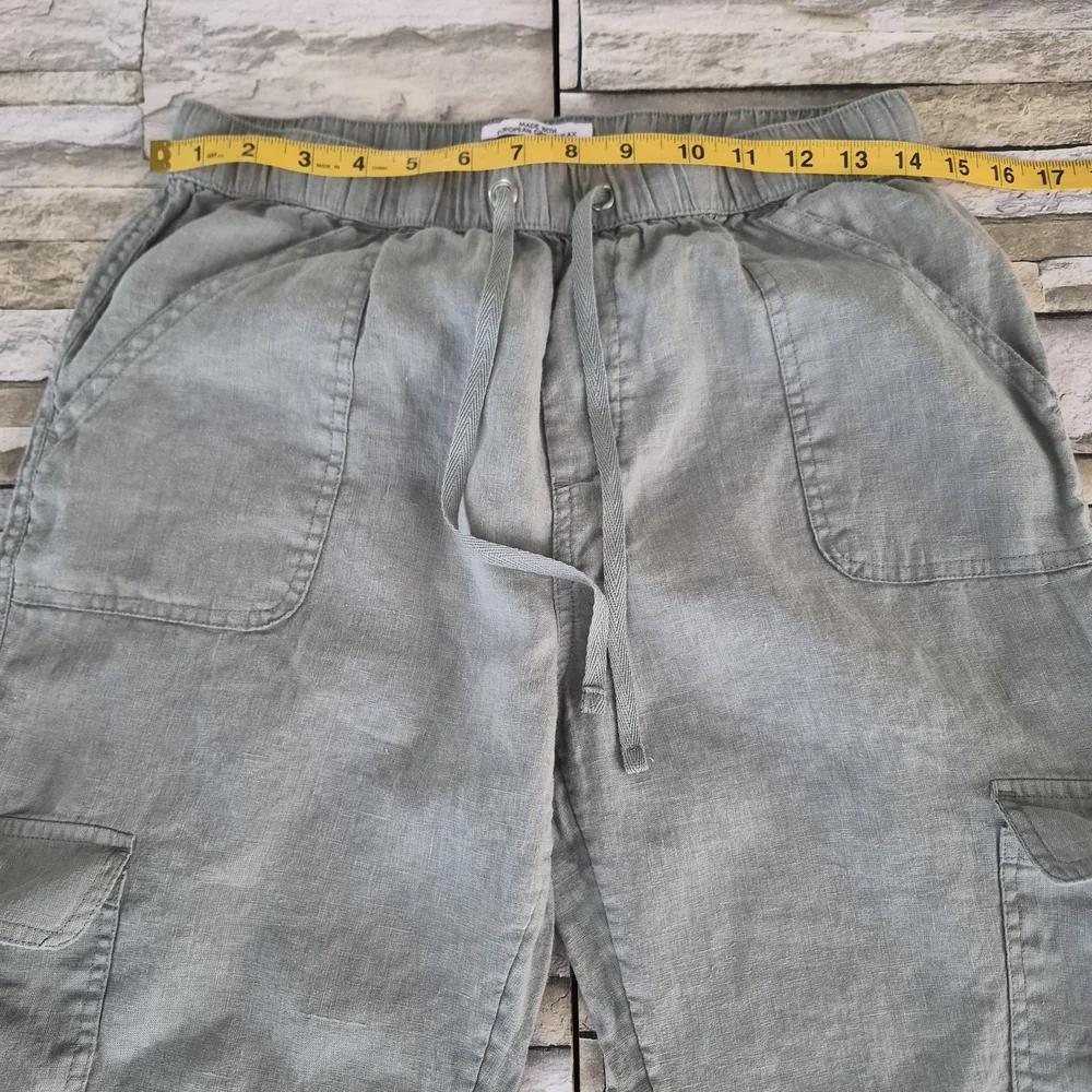 ​Nicole Miller 100% Linen Cargo Pants Women's Size M Sage Green Joggers Flax - Picture 5 of 9
